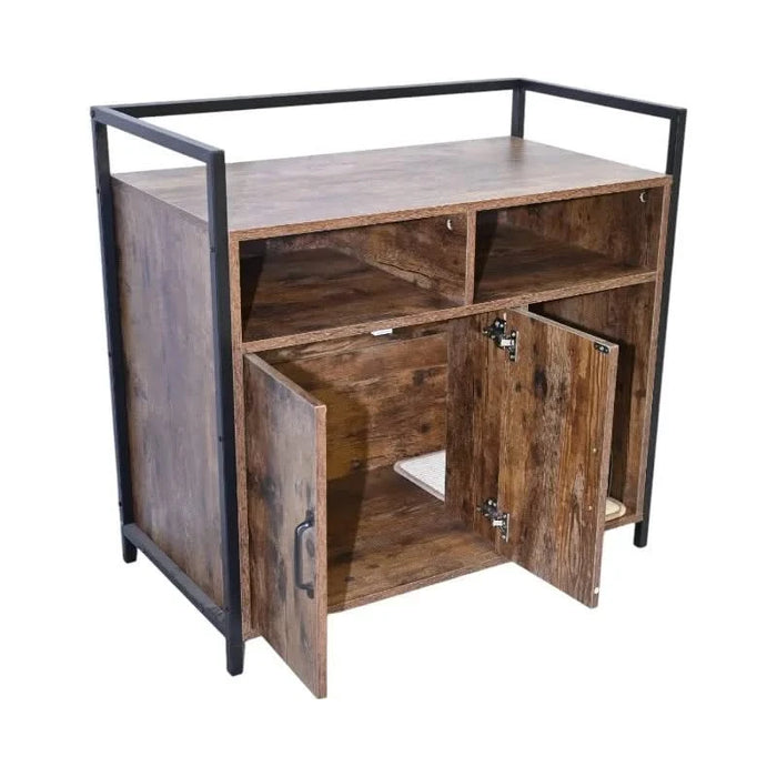 Rustic Brown Wooden Cat Litter Box Enclosure, Spacious Hidden Cat Litter Box with Scratching Mat Furniture for Bedroom, Bathroom, Living Room-31.9'x17.7'x31.4', 61 lbs Default -DTYStore