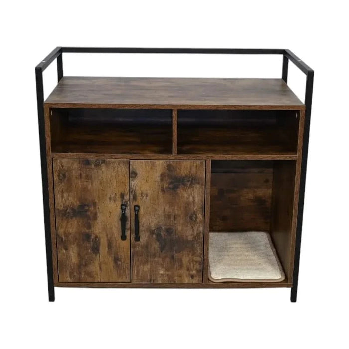 Rustic Brown Wooden Cat Litter Box Enclosure, Spacious Hidden Cat Litter Box with Scratching Mat Furniture for Bedroom, Bathroom, Living Room-31.9'x17.7'x31.4', 61 lbs Default -DTYStore