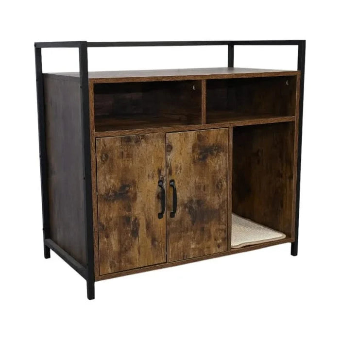 Rustic Brown Wooden Cat Litter Box Enclosure, Spacious Hidden Cat Litter Box with Scratching Mat Furniture for Bedroom, Bathroom, Living Room-31.9'x17.7'x31.4', 61 lbs Default -DTYStore