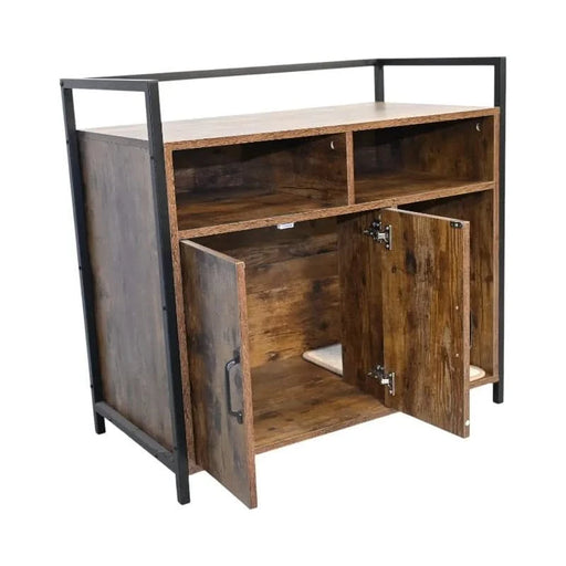 Rustic Brown Wooden Cat Litter Box Enclosure, Spacious Hidden Cat Litter Box with Scratching Mat Furniture for Bedroom, Bathroom, Living Room-31.9'x17.7'x31.4', 61 lbs Default -DTYStore