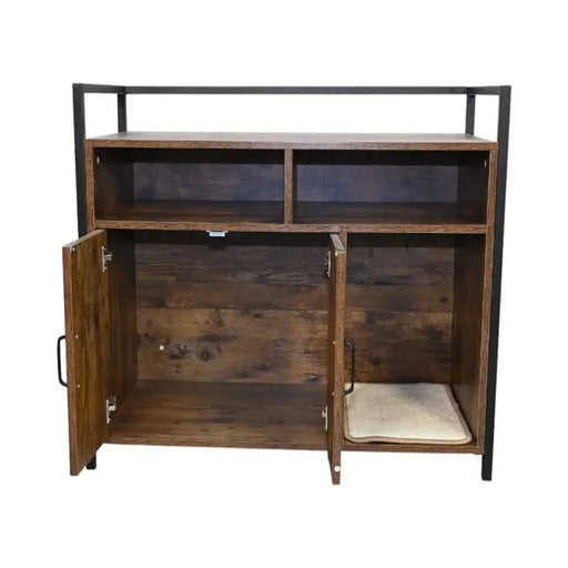 Rustic Brown Wooden Cat Litter Box Enclosure, Spacious Hidden Cat Litter Box with Scratching Mat Furniture for Bedroom, Bathroom, Living Room-31.9'x17.7'x31.4', 61 lbs Default -DTYStore