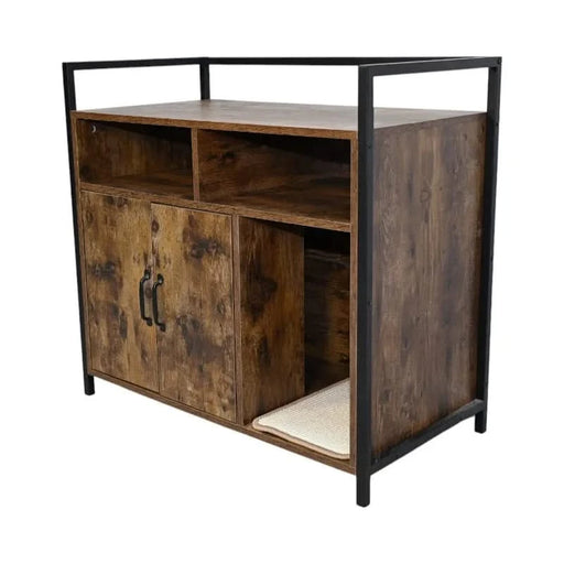 Rustic Brown Wooden Cat Litter Box Enclosure, Spacious Hidden Cat Litter Box with Scratching Mat Furniture for Bedroom, Bathroom, Living Room-31.9'x17.7'x31.4', 61 lbs Default -DTYStore