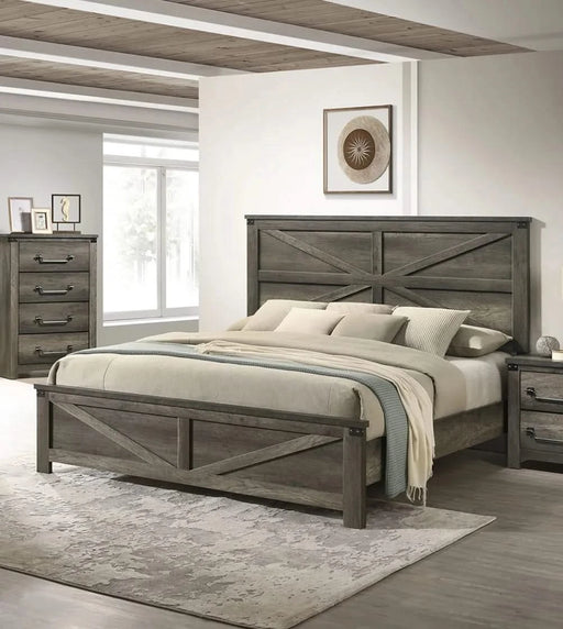Rustic Gray 3pc Set Eastern King Size Bed 2x Nightstands Unique Design Headboard Bedroom Furniture Metal Accents Default -DTYStore