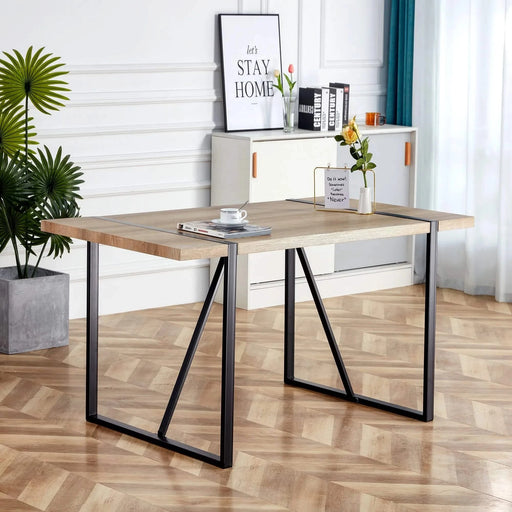 Rustic Industrial Rectangular Wood Dining Table For 4-6 Person, With 1.5' Thick Engineered Wood color Tabletop and Black Metal Legs,Desk For Kitchen Dining Living Room, 55.1' x 31.4'x 29.9'1529W115172 Default -DTYStore