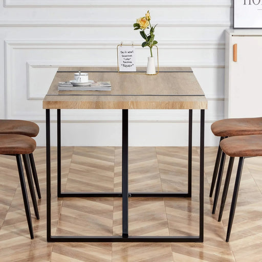 Rustic Industrial Rectangular Wood Dining Table For 4-6 Person, With 1.5' Thick Engineered Wood color Tabletop and Black Metal Legs,Desk For Kitchen Dining Living Room, 55.1' x 31.4'x 29.9'1529W115172 Default -DTYStore