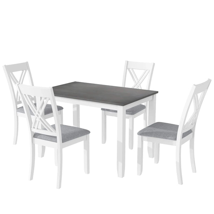Rustic Minimalist Wood 5-Piece Dining Table Set with 4 X-Back Chairs for Small Places, Gray Default -DTYStore