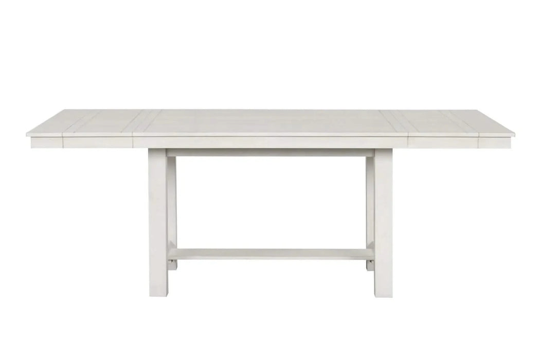 Rustic White Oak Dining Table w Leaves Block Trestle Base 1pc Table Dining Room Furniture Default -DTYStore