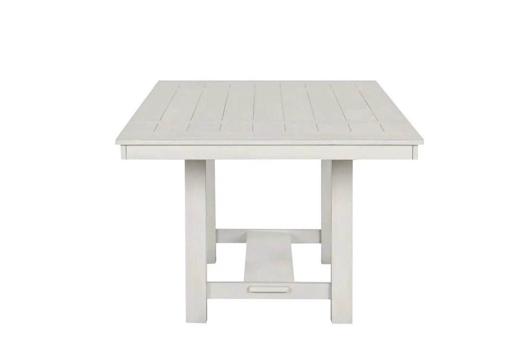 Rustic White Oak Dining Table w Leaves Block Trestle Base 1pc Table Dining Room Furniture Default -DTYStore