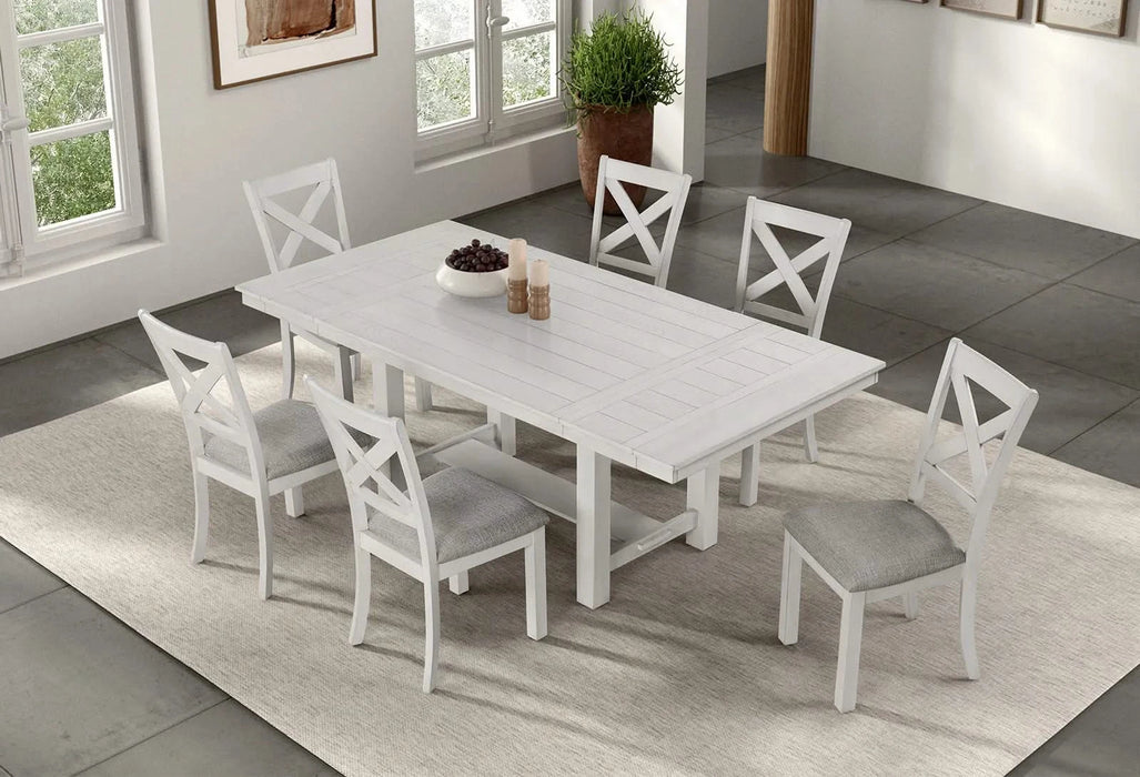 Rustic White Oak Dining Table w Leaves Block Trestle Base 1pc Table Dining Room Furniture Default -DTYStore