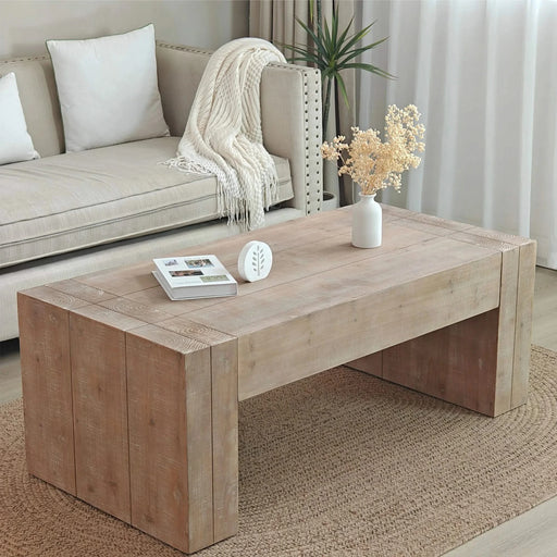 Rustic Wood Coffee Table, 49in Modern Farmhouse Rectangular Table for Living Room Default -DTYStore