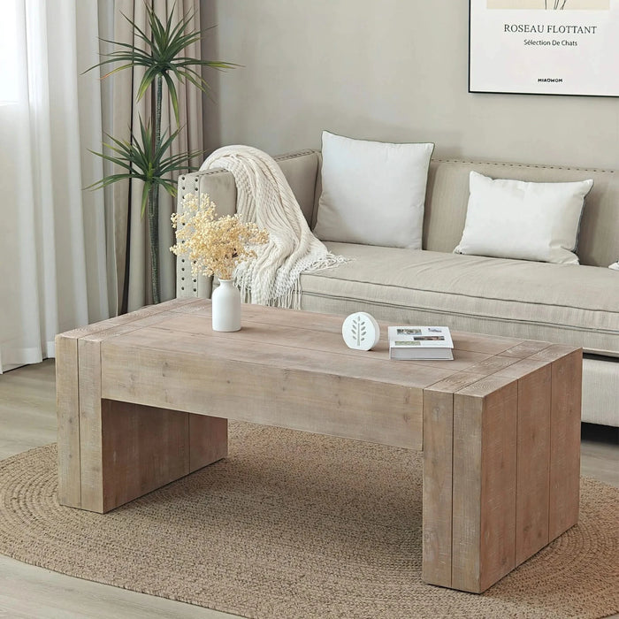 Rustic Wood Coffee Table, 49in Modern Farmhouse Rectangular Table for Living Room Default -DTYStore