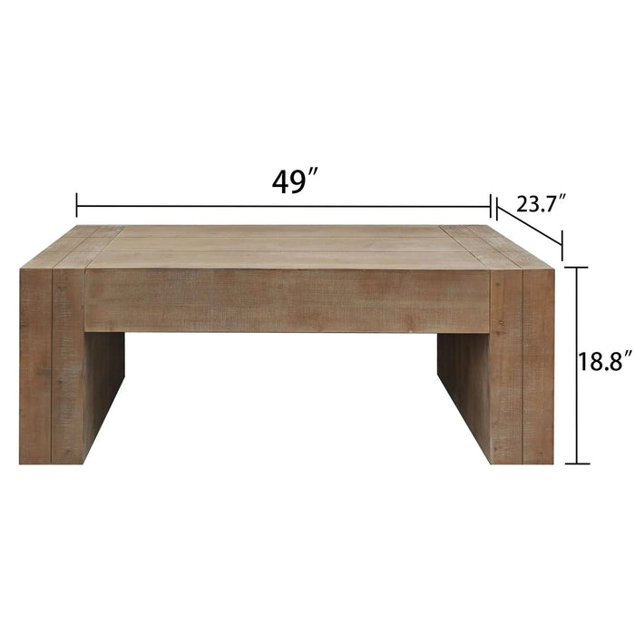 Rustic Wood Coffee Table, 49in Modern Farmhouse Rectangular Table for Living Room Default -DTYStore