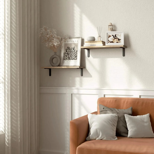 Rustic Wood Shelves Set of 2, Farmhouse Style Floating Shelf for Wall Décor, Hanging Shelves for Room Default -DTYStore