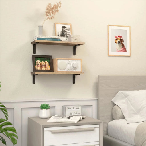 Rustic Wood Shelves Set of 2, Farmhouse Style Floating Shelf for Wall Décor, Hanging Shelves for Room Default -DTYStore