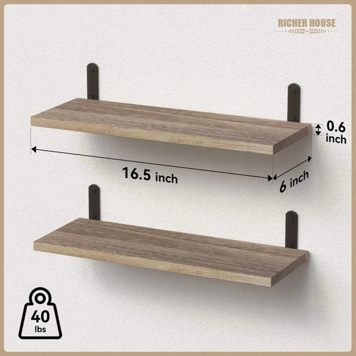 Rustic Wood Shelves Set of 2, Farmhouse Style Floating Shelf for Wall Décor, Hanging Shelves for Room Default -DTYStore