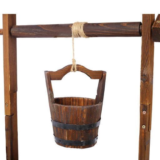Rustic Wooden Wishing Well Planter Outdoor Home Décor for Patio, Garden, Yard w/Hanging Bucket Default -DTYStore