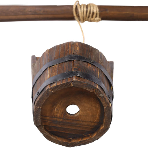 Rustic Wooden Wishing Well Planter Outdoor Home Décor for Patio, Garden, Yard w/Hanging Bucket Default -DTYStore