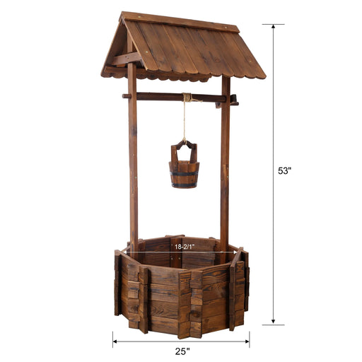 Rustic Wooden Wishing Well Planter Outdoor Home Décor for Patio, Garden, Yard w/Hanging Bucket Default -DTYStore