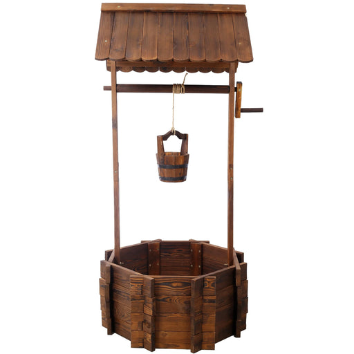 Rustic Wooden Wishing Well Planter Outdoor Home Décor for Patio, Garden, Yard w/Hanging Bucket Default -DTYStore