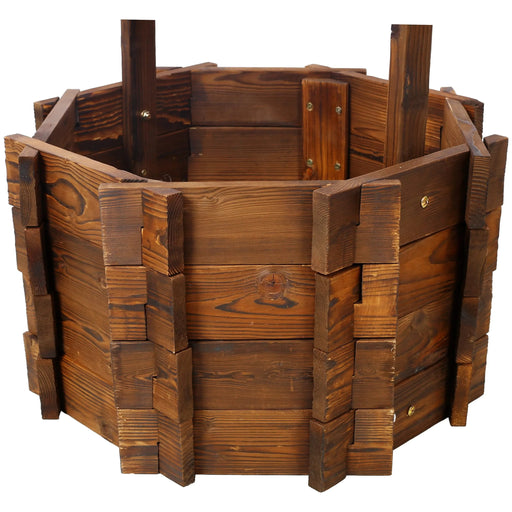 Rustic Wooden Wishing Well Planter Outdoor Home Décor for Patio, Garden, Yard w/Hanging Bucket Default -DTYStore