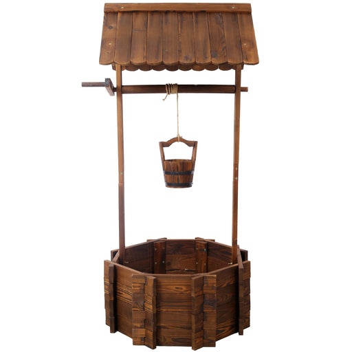Rustic Wooden Wishing Well Planter Outdoor Home Décor for Patio, Garden, Yard w/Hanging Bucket Default -DTYStore