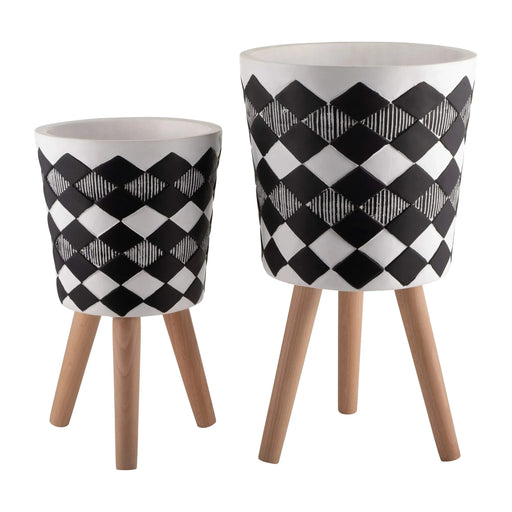 S/2 10/12' DIAMOND PLANTER W/ WOOD LEGS, BLACK(KD) Default -DTYStore