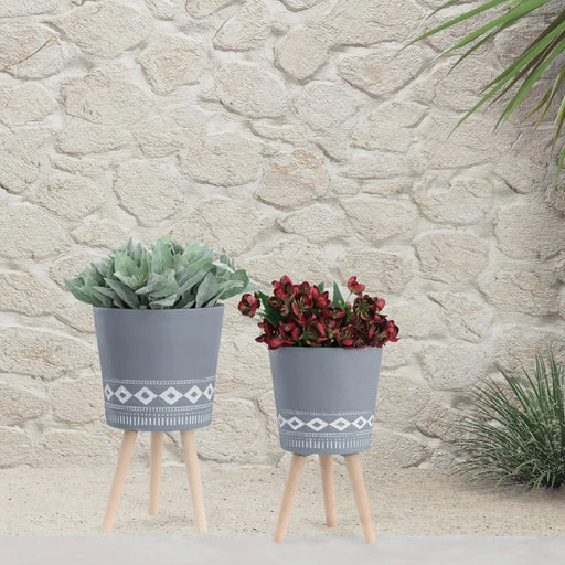 S/2 10/12' DIAMOND PLANTER W/ WOOD LEGS, GRAY (KD) Default -DTYStore