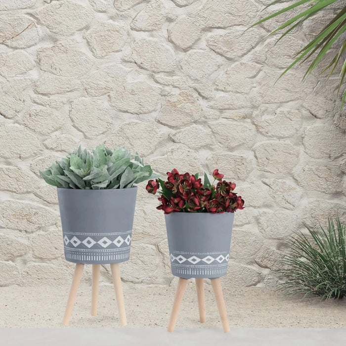 S/2 10/12' DIAMOND PLANTER W/ WOOD LEGS, GRAY (KD) Default -DTYStore