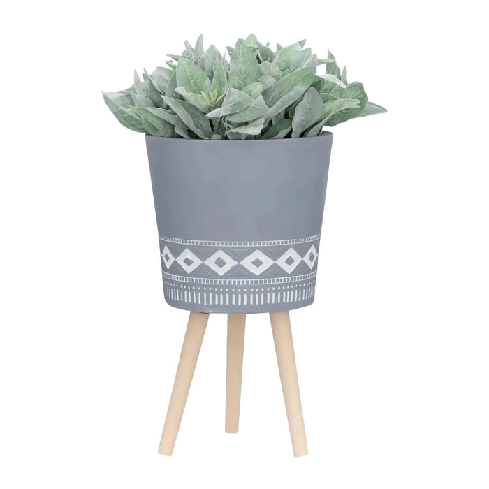 S/2 10/12' DIAMOND PLANTER W/ WOOD LEGS, GRAY (KD) Default -DTYStore