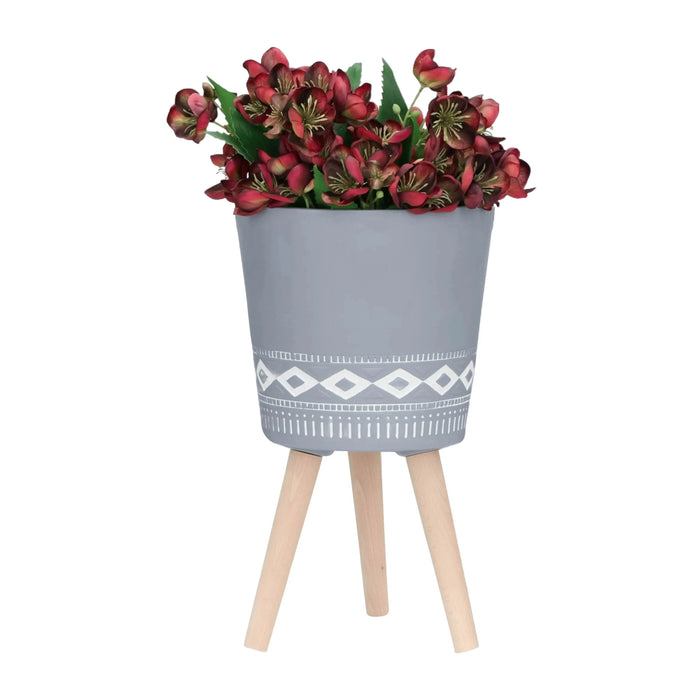 S/2 10/12' DIAMOND PLANTER W/ WOOD LEGS, GRAY (KD) Default -DTYStore