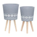S/2 10/12' DIAMOND PLANTER W/ WOOD LEGS, GRAY (KD) Default -DTYStore