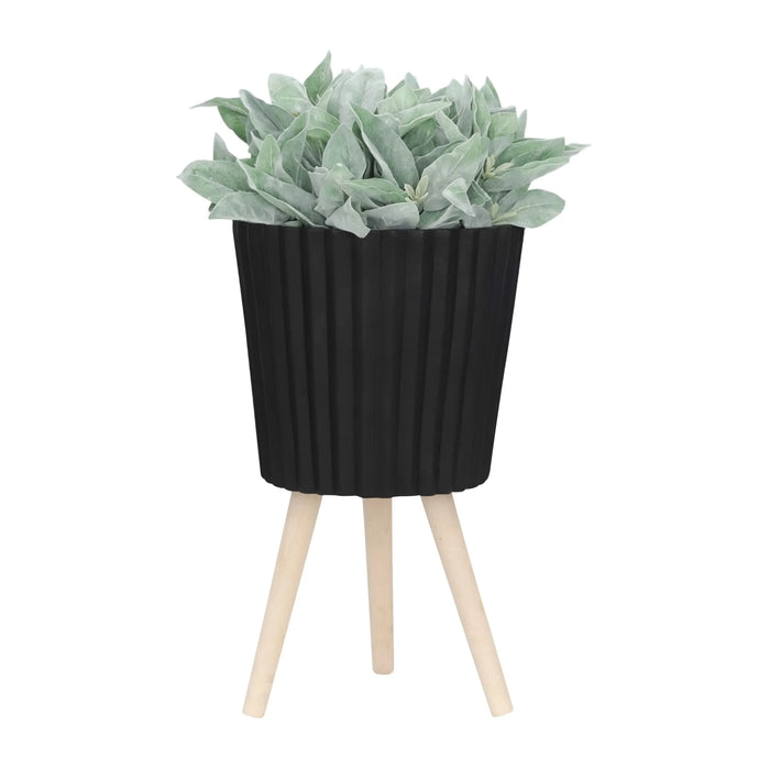 S/2 10/12' RIDGED PLANTER W/ WOOD LEGS, BLACK (KD) Default -DTYStore