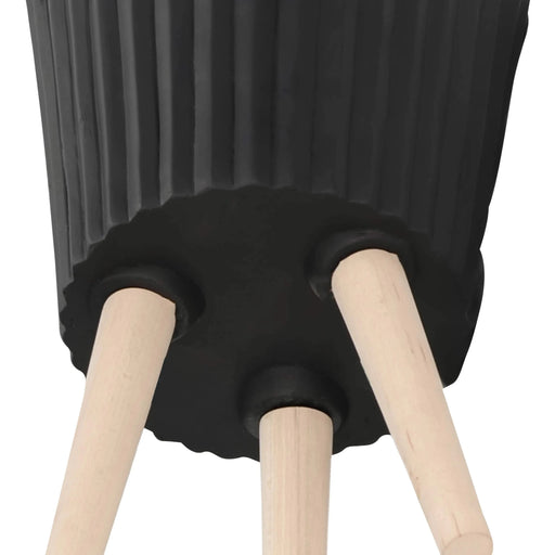 S/2 10/12' RIDGED PLANTER W/ WOOD LEGS, BLACK (KD) Default -DTYStore