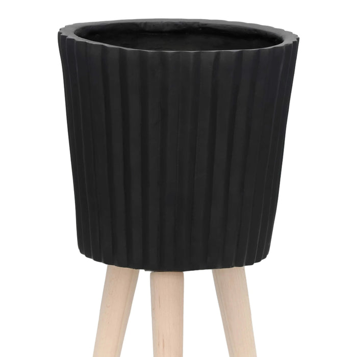 S/2 10/12' RIDGED PLANTER W/ WOOD LEGS, BLACK (KD) Default -DTYStore