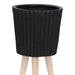 S/2 10/12' RIDGED PLANTER W/ WOOD LEGS, BLACK (KD) Default -DTYStore