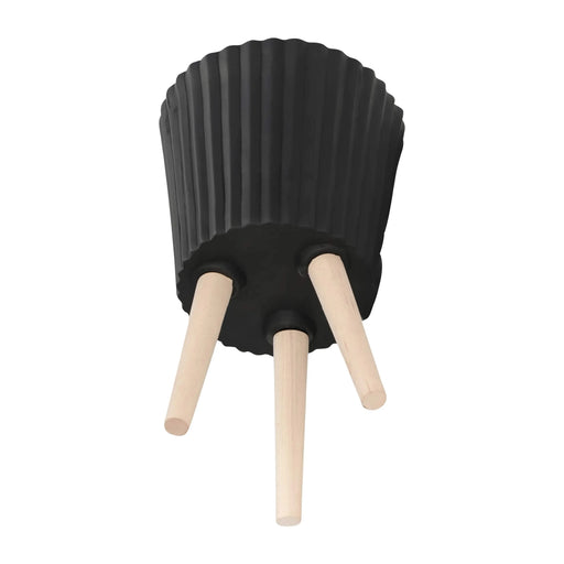 S/2 10/12' RIDGED PLANTER W/ WOOD LEGS, BLACK (KD) Default -DTYStore