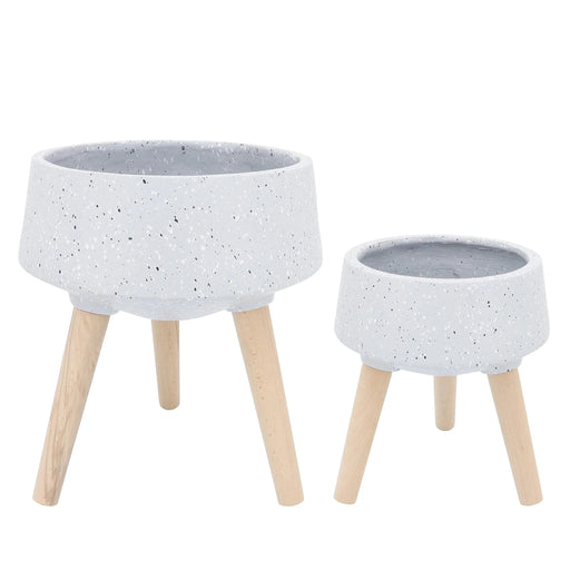 S/2 11/15' TERRAZZO PLANTER W/ WOOD LEGS, GRAY Default -DTYStore