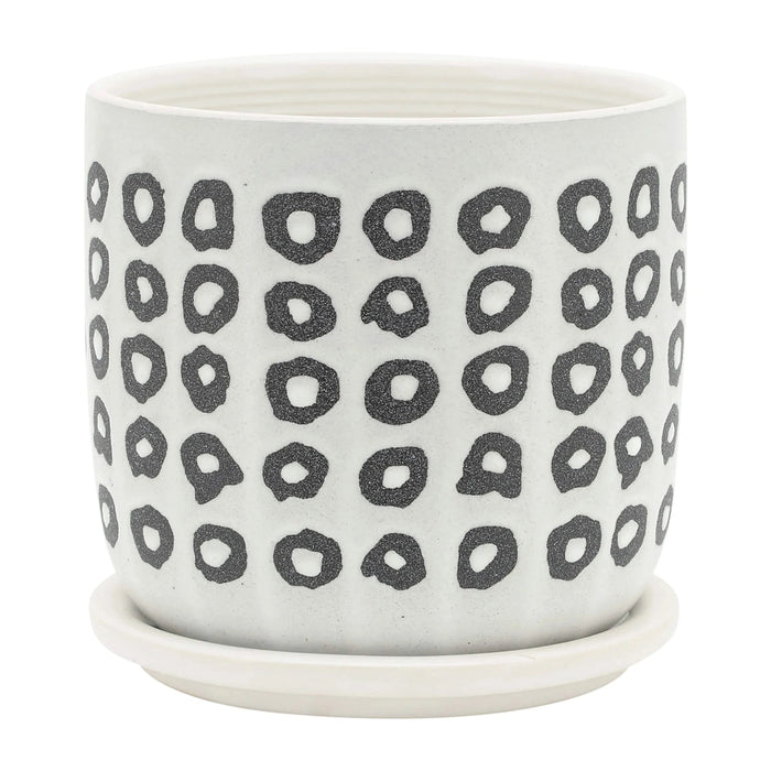 S/2 5/6' AZTEC PLANTER W/ SAUCER, BLACK Default -DTYStore