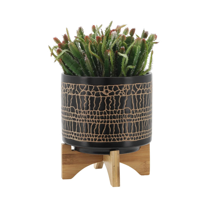S/2 5/8' GLAZED PLANTER W/ STAND, BLACK Default -DTYStore