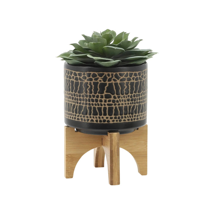 S/2 5/8' GLAZED PLANTER W/ STAND, BLACK Default -DTYStore