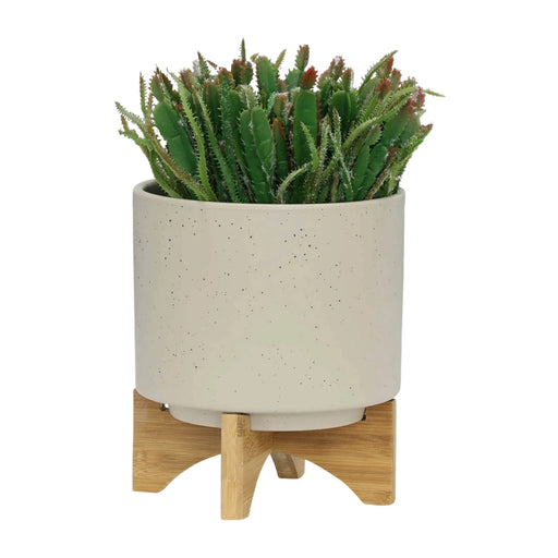 S/2 5/8' PLANTER W/ WOOD STAND, MATTE BEIGE Default -DTYStore