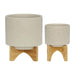 S/2 5/8' PLANTER W/ WOOD STAND, MATTE BEIGE Default -DTYStore