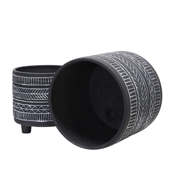 S/2 TRIBAL LOOK FOOTED PLANTER 6/8', BLACK Default -DTYStore