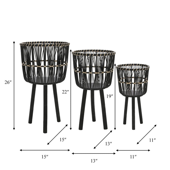 S/3 BAMBOO PLANTERS 11/13/15', BLACK Default -DTYStore