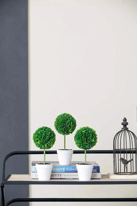 S/3 D3.5x9.5' Mini Faux Topiaries in Cream Pot Default -DTYStore