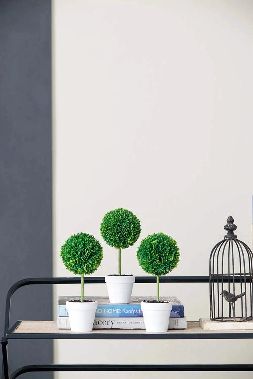 S/3 D3.5x9.5' Mini Faux Topiaries in Cream Pot Default -DTYStore