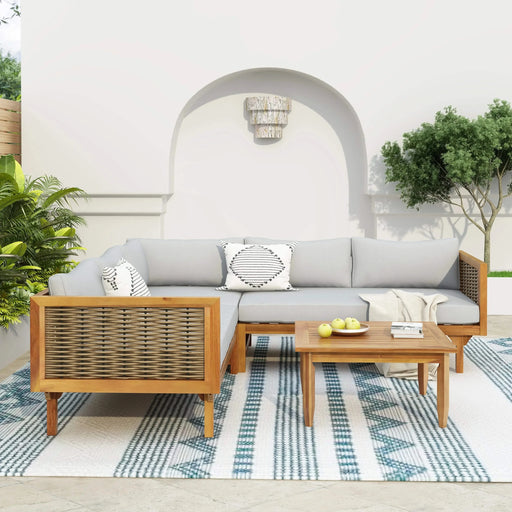 SECTIONAL SEATING GROUP WITH WATERPROOF CUSHIONS - PREMIUM OUTDOOR SOFA SET(LIGHT GRAY CUSHION) Default -DTYStore