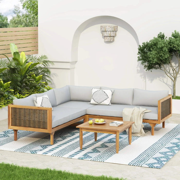 SECTIONAL SEATING GROUP WITH WATERPROOF CUSHIONS - PREMIUM OUTDOOR SOFA SET(LIGHT GRAY CUSHION) Default -DTYStore