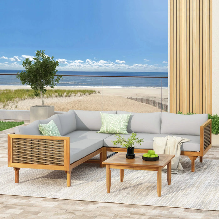 SECTIONAL SEATING GROUP WITH WATERPROOF CUSHIONS - PREMIUM OUTDOOR SOFA SET(LIGHT GRAY CUSHION) Default -DTYStore