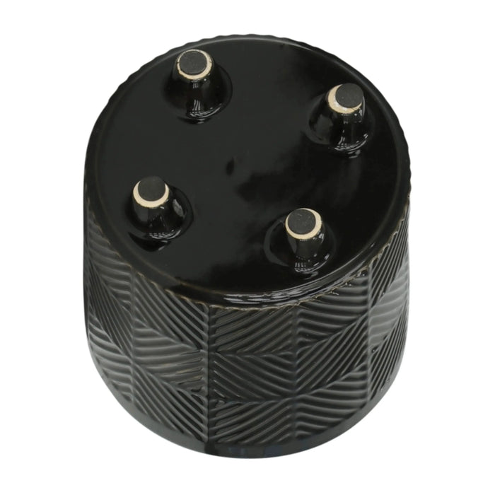 SET OF TWO TEXTURED PLANTERS FOR INDOOR OUTDOOR HOME DECOR, MODERN ACCENT Black -DTYStore